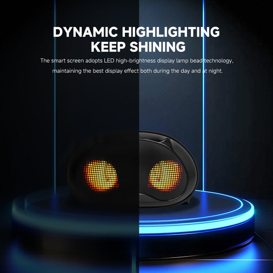 CAT SHADOW smart LED bag front view showing programmable pixel-eye display patterns